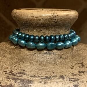 Honora Bracelets Set of Two Turquoise/Teal Pearls Stretch